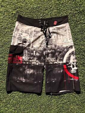 Metal Mulisha World Domination Graphic Print Board Shorts